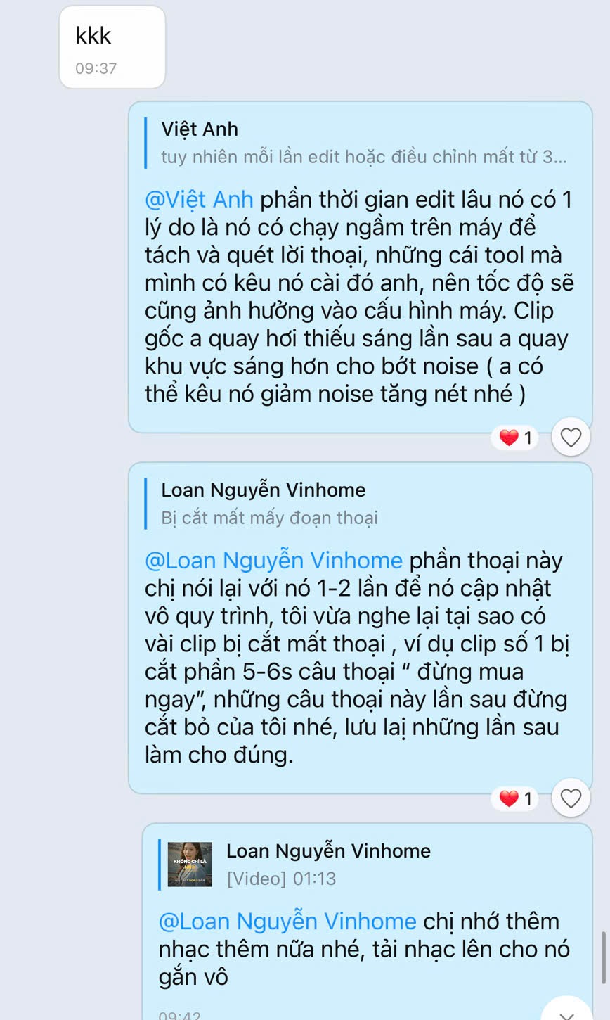 Giảng viên phản hồi lỗi ánh sáng và cắt lời thoại trong video của học viên